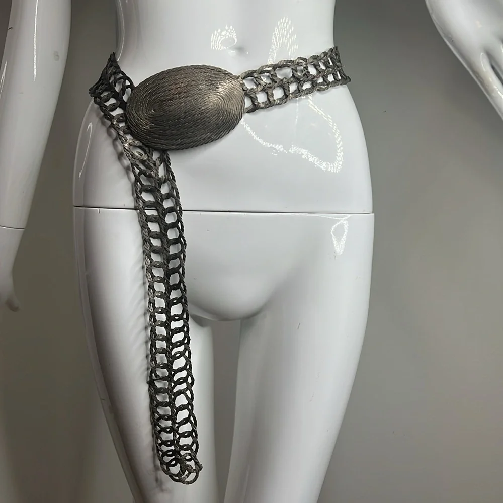 43” Metal Wire Crochet Silver Mesh Adjustable Belt Hand Made in Greece